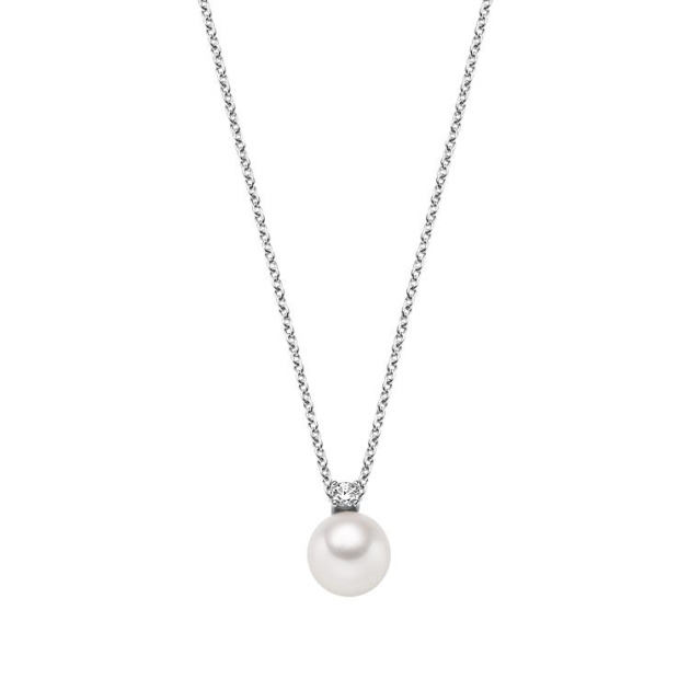Anhänger mit Kette mit 1 Süsswasserperle & 1 Zirkonia