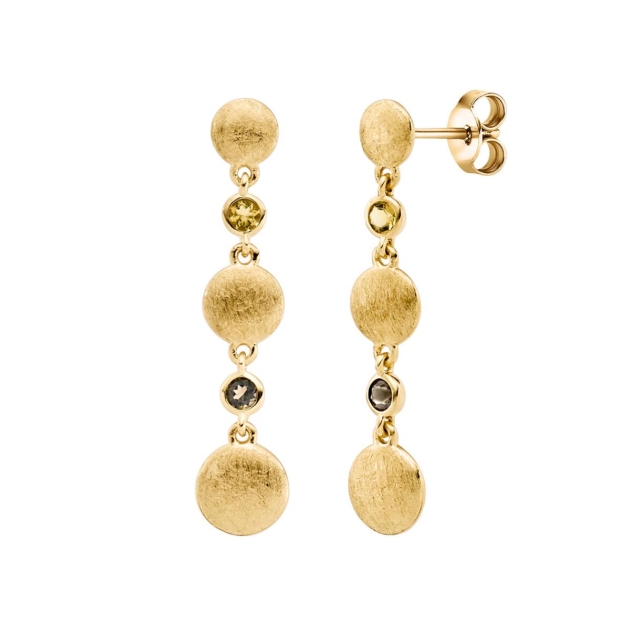 Ohrhänger mit 2 Citrine & 2 Rauchquarze