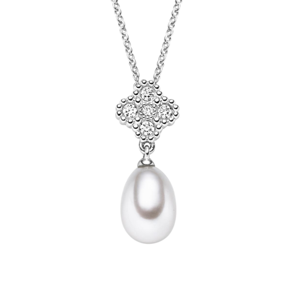 Anhänger mit Kette mit 1 Süsswasserperle & 5 Zirkonia