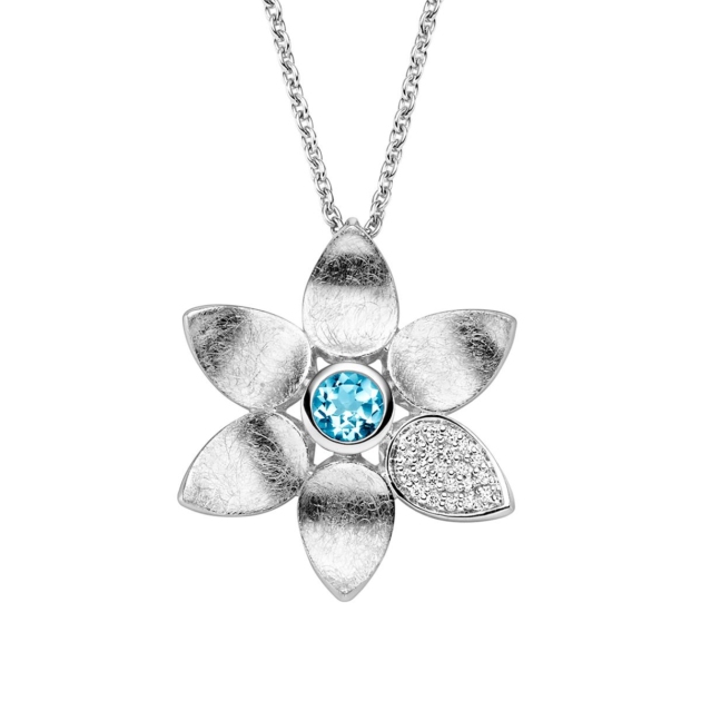 Anhänger mit Kette mit 1 Blautopas (beh.) & 21 Zirkonia