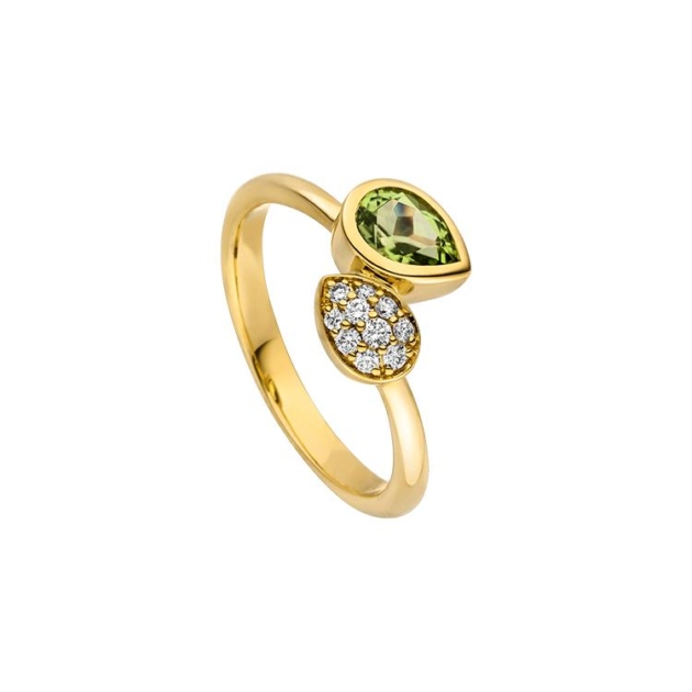 Damenring mit 10 Brillanten zus. 0,14ct. & 1 Peridot