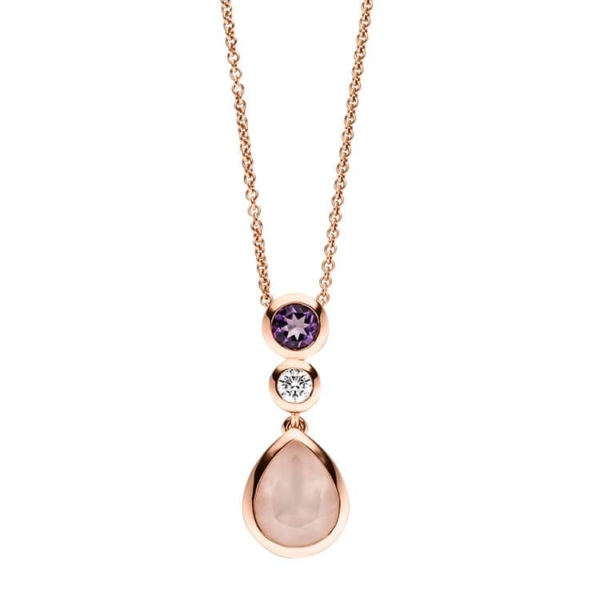 Anhänger mit Kette mit 1 Brillant zus. 0,11ct. & 1 Amethyst & 1 Rosaquarz