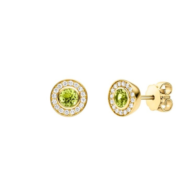 Ohrstecker mit 32 Brillanten zus. 0,153ct. & 2 Peridot