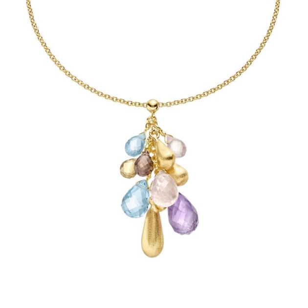 Anhänger mit Kette mit 1 Amethyst & 2 Blautopase & 1 Citrin & 2 Rosaquarze & 1 R
