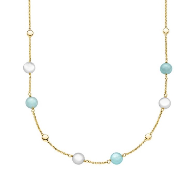 Collier mit 3 Perlmutt & 3 Quarze 450mm