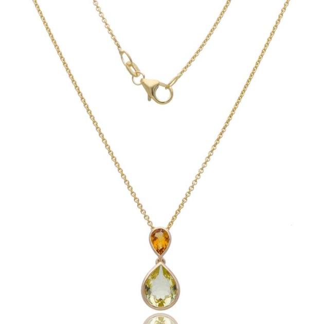 Anhänger mit Kette mit 1 Citrin & 1 Lemonquarz