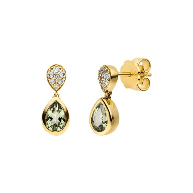 Ohrstecker mit 14 Brillanten zus. 0,12ct. & 2 Peridot