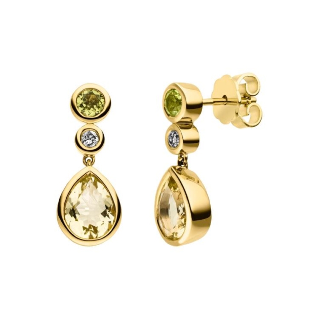 Ohrstecker mit 2 Brillanten zus. 0,10ct. & 2 Peridot & 2 Lemonquarze