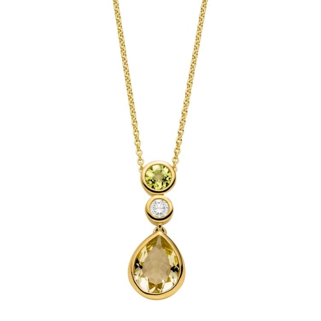 Anhänger mit Kette mit 1 Brillant zus. 0,11ct. & 1 Peridot & 1 Lemonquarz
