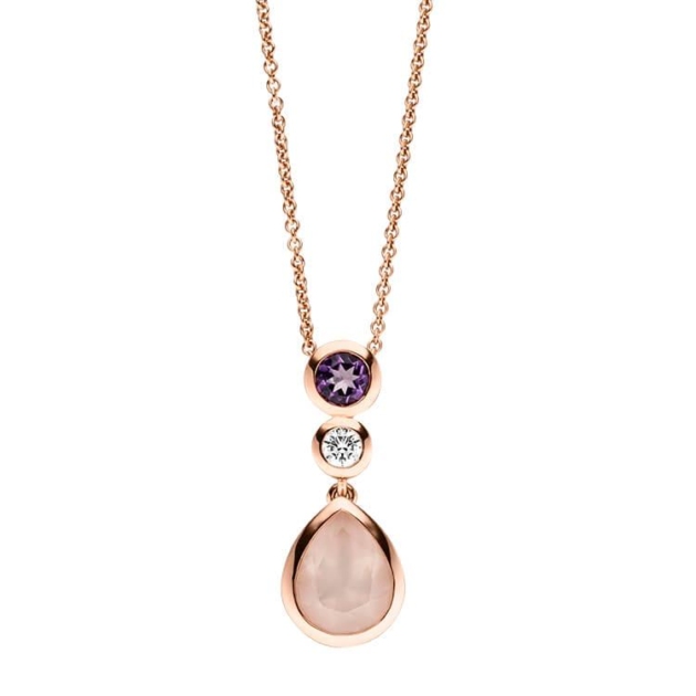 Anhänger mit Kette mit 1 Brillant zus. 0,11ct. & 1 Amethyst & 1 Rosaquarz