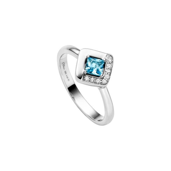 Ring mit 8 Brillanten zus. 0,06ct. & 1 Swiss Blautopas (beh.)