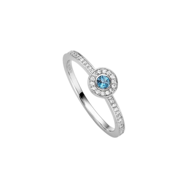 Ring mit 40 Brillanten zus. 0,14ct. & 1 Blautopas (beh.)