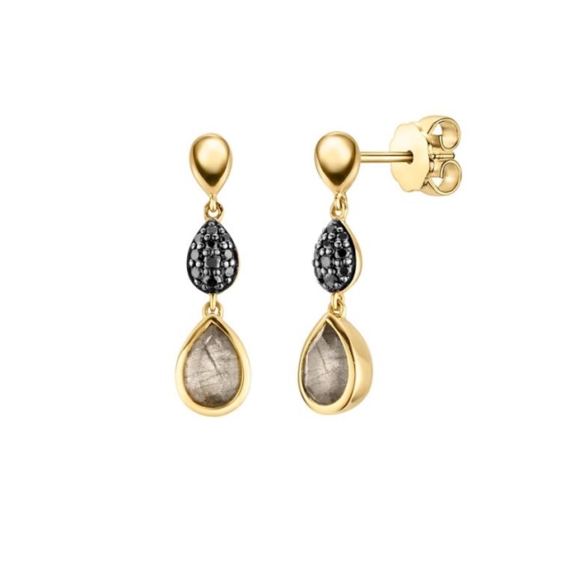Ohrschmuck mit 20 Brillanten zus. 0,109ct. & 2 Labradorite