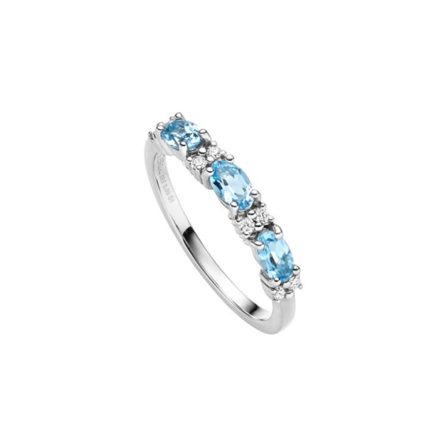 Ring mit 8 Brillanten zus. 0,09ct. & 3 Swiss Blautopas (beh.)