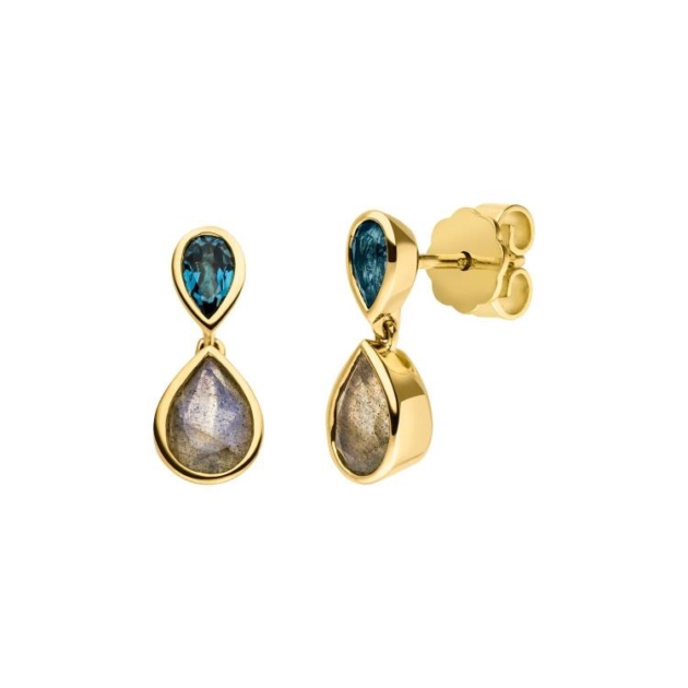 Ohrstecker mit 2 Labradorite & 2 London Blautopase