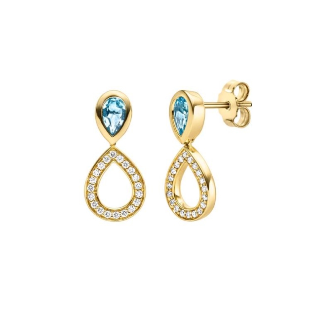 Ohrschmuck mit 40 Brillanten zus. 0,14ct. & 2 Swiss Blautopas (beh.)