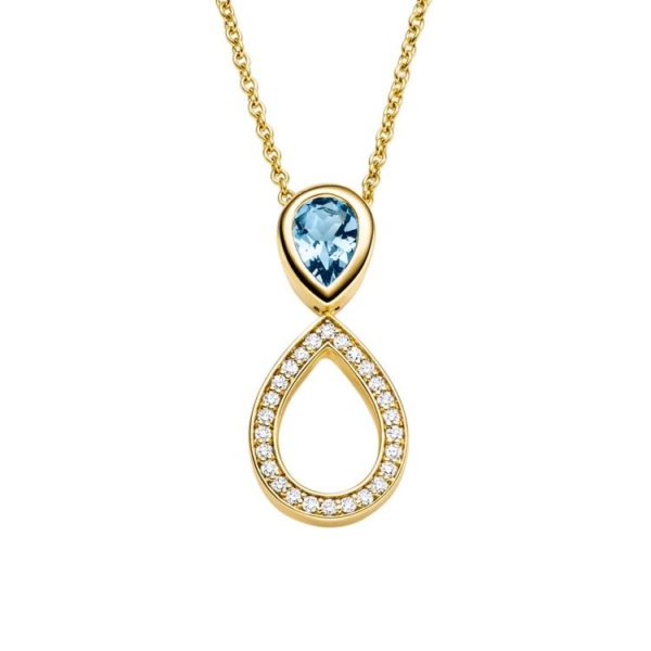 Anhänger mit 26 Brillanten zus. 0,12ct. & 1 Swiss Blautopas (beh.)