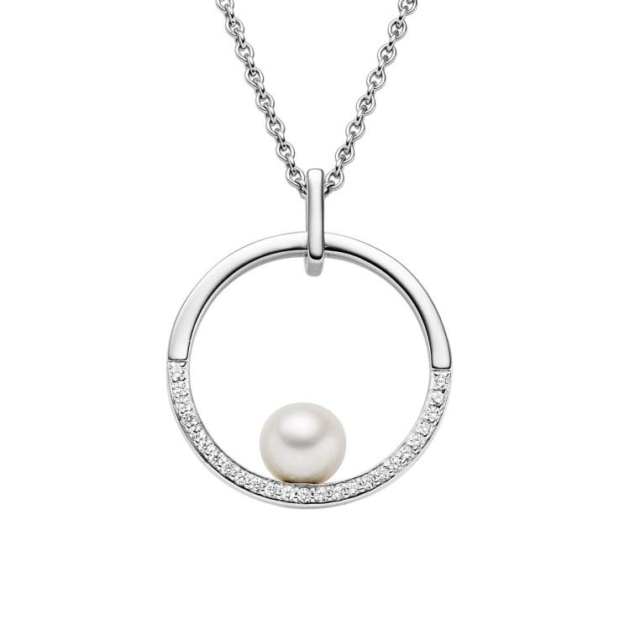 Anhänger mit Kette mit 1 Süsswasserperle & 24 Zirkonia