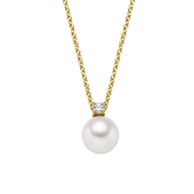 Anhänger mit Kette mit 1 Süsswasserperle & 1 Zirkonia