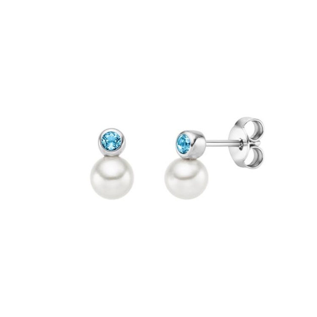 Ohrschmuck mit 2 Blautopase & 2 Süsswasserperlen