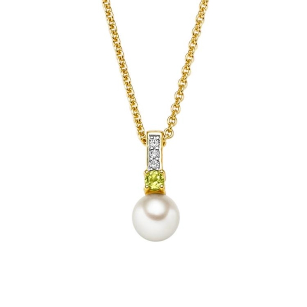 Anhänger mit Kette mit 1 Peridot & 1 Süsswasserperle & 3 Zirkonia