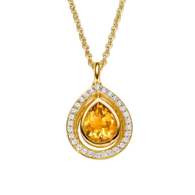 Anhänger mit Kette mit 1 Citrin & 29 Zirkonia