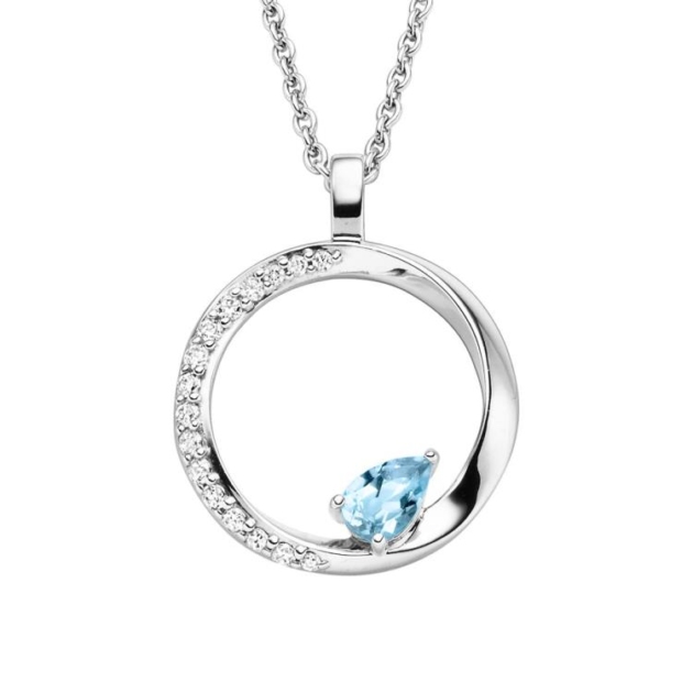 Anhänger mit Kette mit 1 Blautopas (beh.) & 16 Zirkonia
