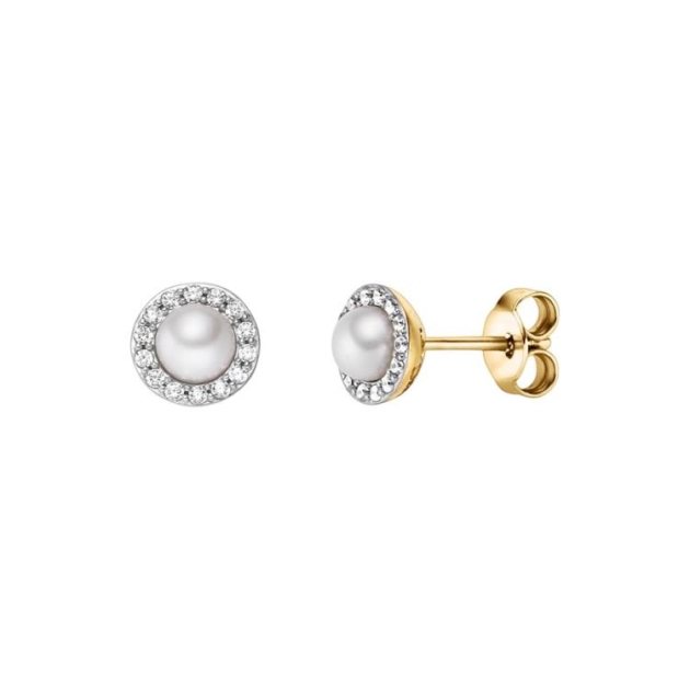 Ohrschmuck mit 2 Süsswasserperlen & 24 Zirkonia