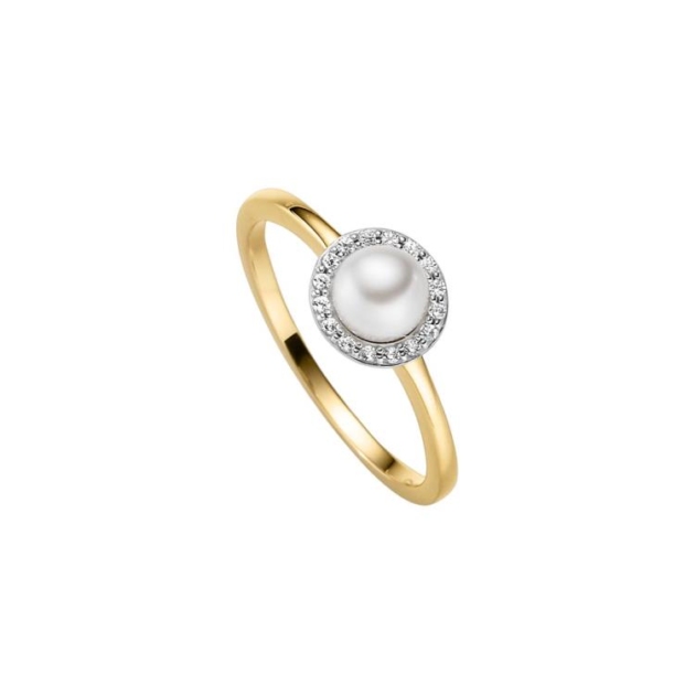 Ring mit 1 Süsswasserperle & 16 Zirkonia