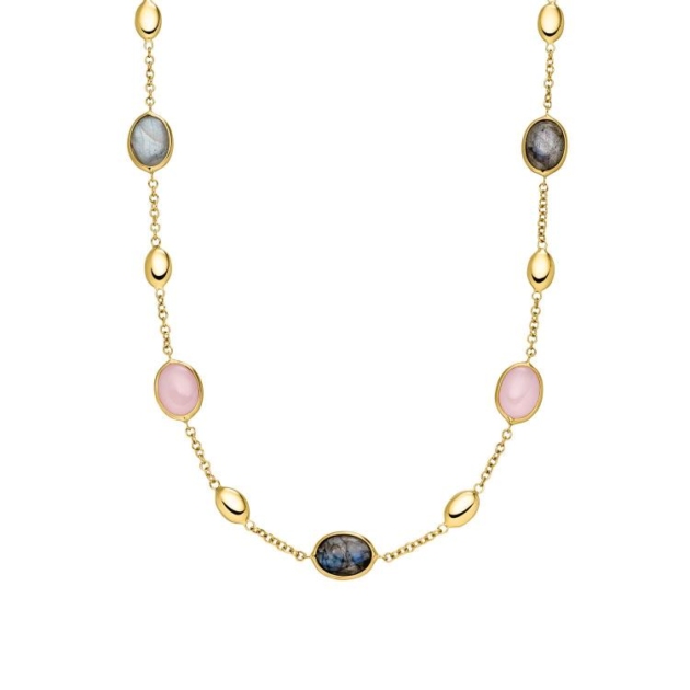 Collier mit 2 Chalcedone & 3 Labradorite 450mm
