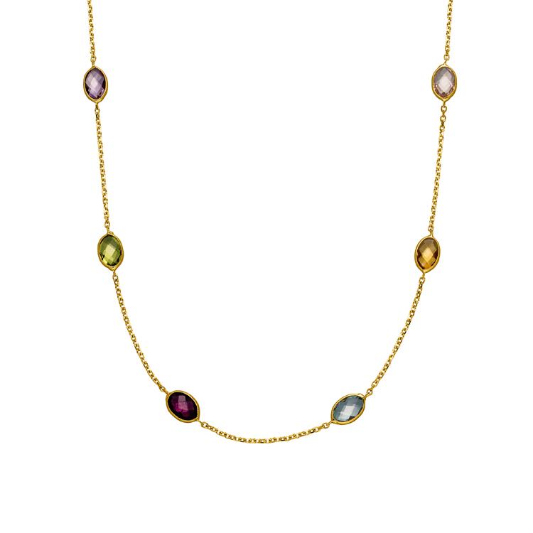 Collier mit 1 Amethyst & 1 Blautopas (beh.) & 1 Citrin & 1 Rosaquarz &