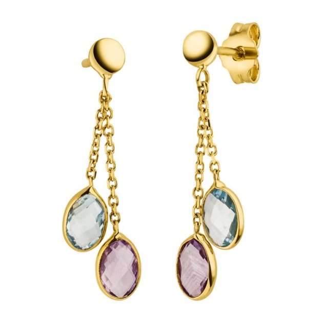 Ohrhänger mit 2 Amethyste & 2 London Blautopase