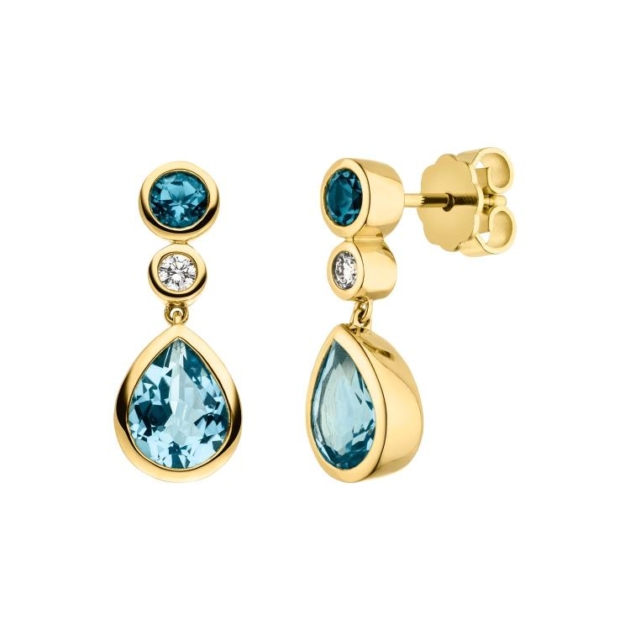 Ohrhänger mit 2 Brillanten zus. 0,10ct. & 2 London Blautopase & 2 Swiss Blauto