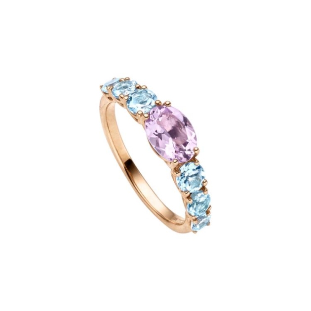 Ring mit 1 Amethyst & 6 Sky top Blautopase