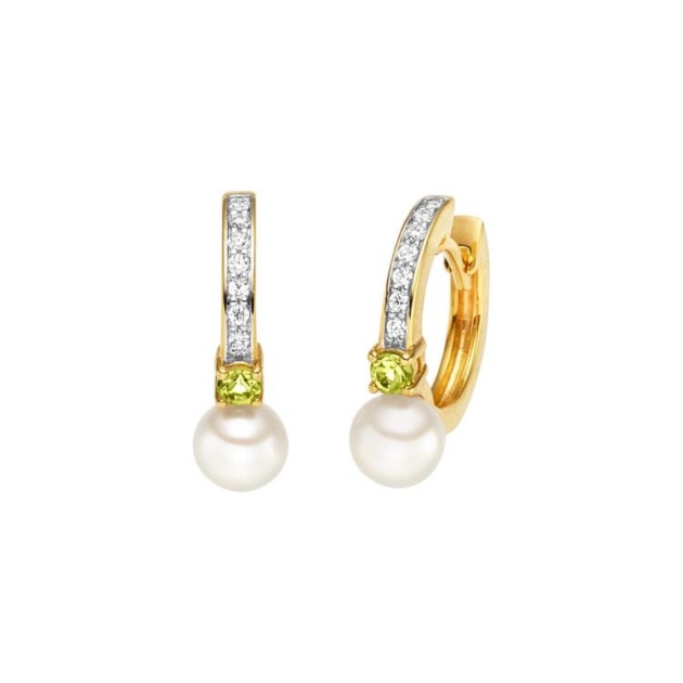 Ohrschmuck mit 2 Peridot & 2 Süsswasserperlen & 14 Zirkonia