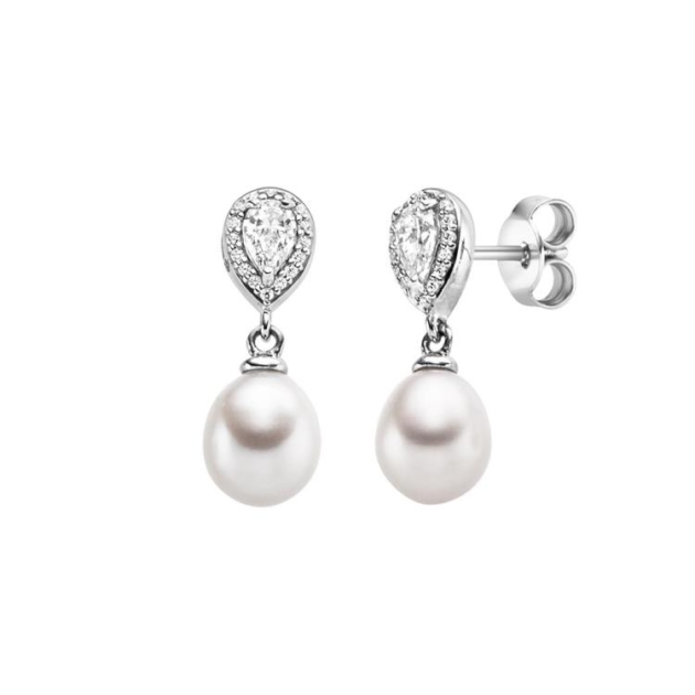 Ohrschmuck mit 2 Süsswasserperlen & 34 Zirkonia
