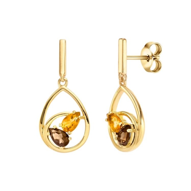 Ohrschmuck mit 2 Citrine & 2 Rauchquarze