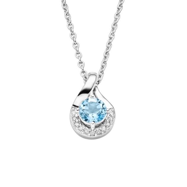 Anhänger mit Kette mit 1 Blautopas (beh.) & 11 Zirkonia