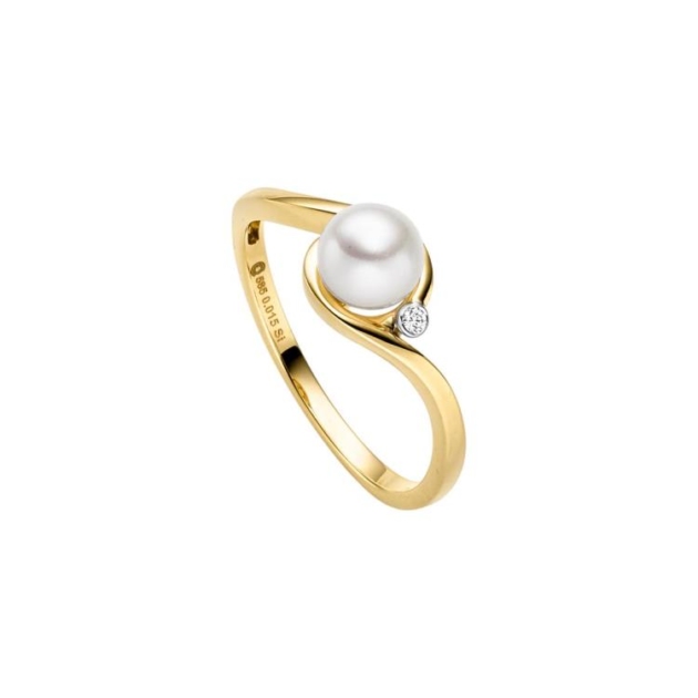 Ring mit 1 Brillant zus. 0,01ct. & 1 Süsswasserperle