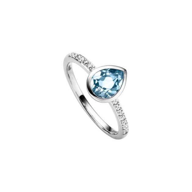 Ring mit 1 Blautopas (beh.) & 14 Zirkonia