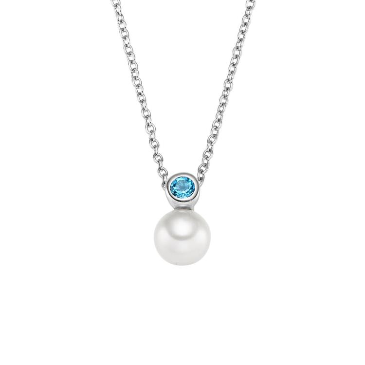 Anhänger mit Kette mit 1 Blautopas (beh.) & 1 Süsswasserperle