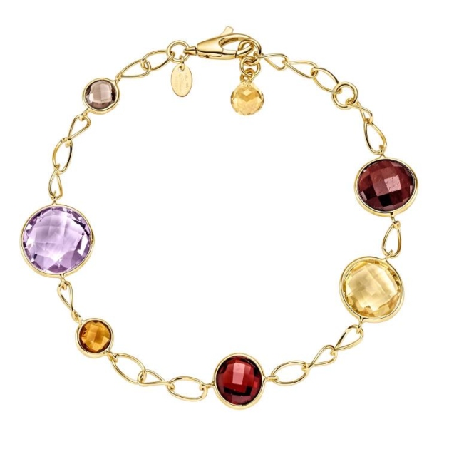 Armband mit 1 Amethyst & 2 Citrine & 1 Rauchquarz & 1 Rhodolith Granat & 1 Tiger