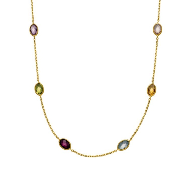 Collier mit 2 Amethyste & 2 Blautopase & 2 Citrine & 2 Rosaquarze & 2