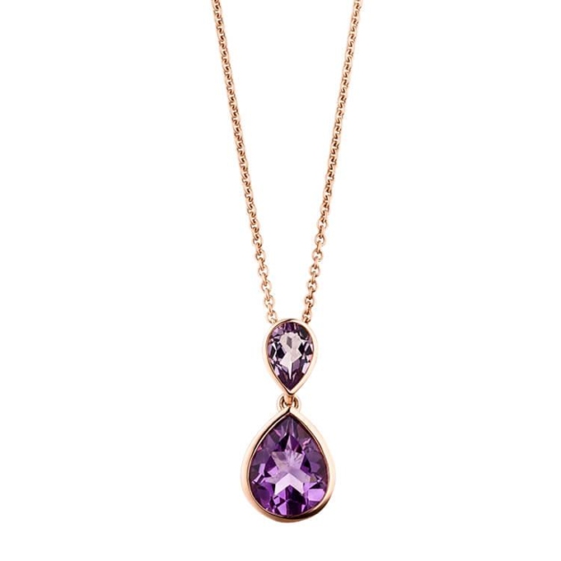 Anhänger mit Kette mit 1 Amethyst & 1 Pink Amethyst