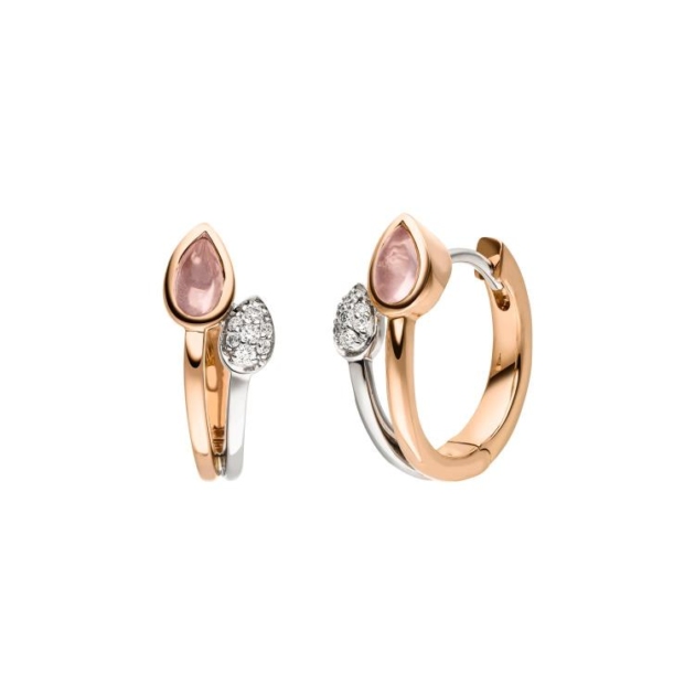 Creolen mit 14 Brillanten zus. 0,06ct. & 2 Rosaquarze