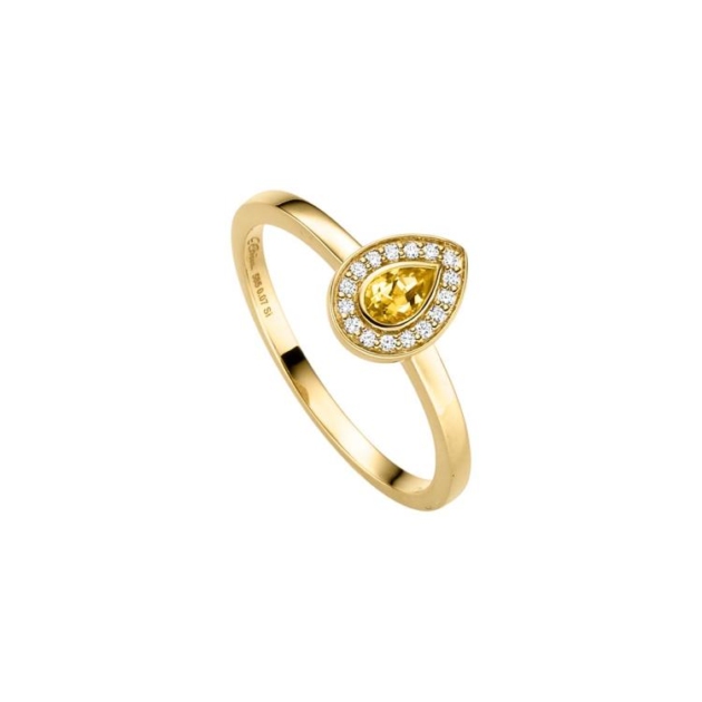 Ring mit 16 Brillanten zus. 0,07ct. & 1 Citrin