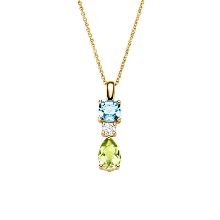 Anhänger mit 1 Brillant zus. 0,06ct. & 1 Peridot & 1 Swiss Blautopas (beh.)