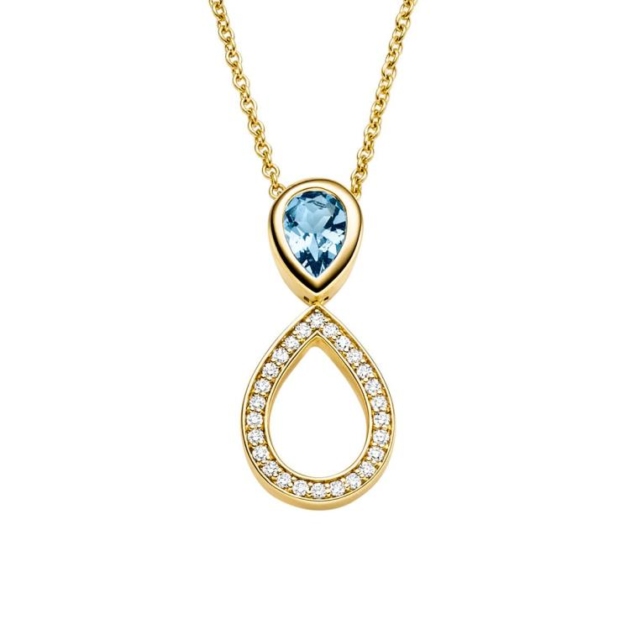 Anhänger mit Kette mit 26 Brillanten zus. 0,12ct. & 1 Swiss Blautopas (beh.)