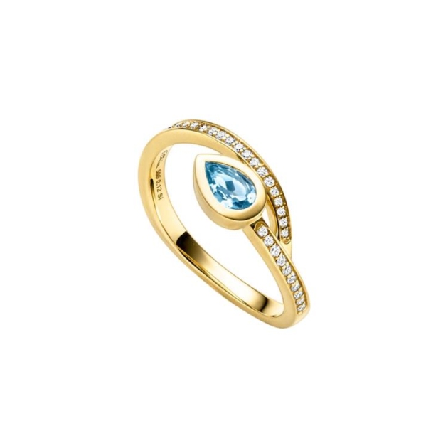 Ring mit 28 Brillanten zus. 0,12ct. & 1 Swiss Blautopas (beh.)
