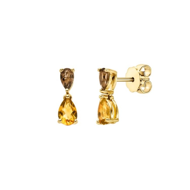 Ohrschmuck mit 2 Citrine & 2 Rauchquarze